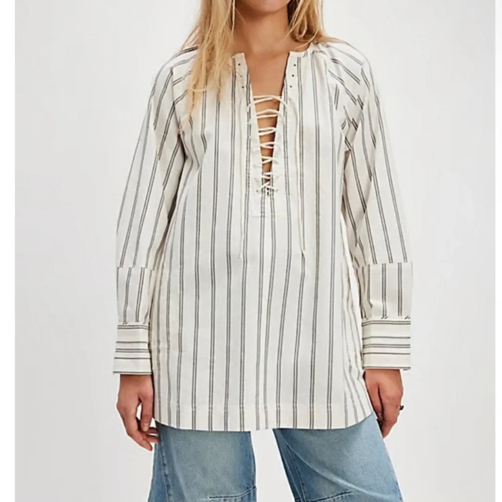 NWT Free People We The Free Lisbon Tunic Ivory Combo Lace Up Size Large